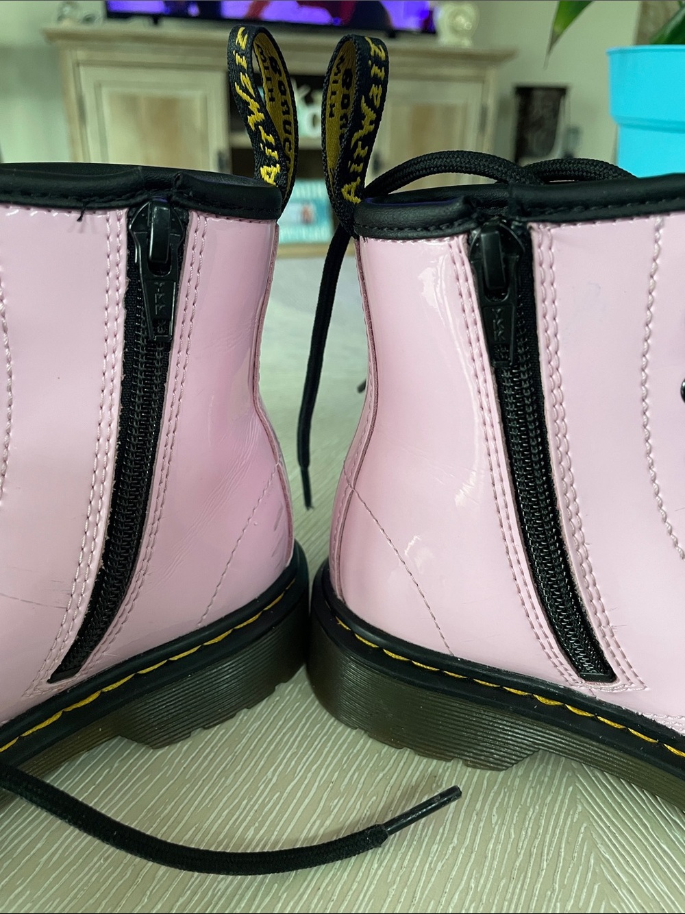 Dr. Martens 1460 J Pink Patent Leather Lace Up Side Zip Combat Boots US 13 UK 12 - Picture 8 of 10